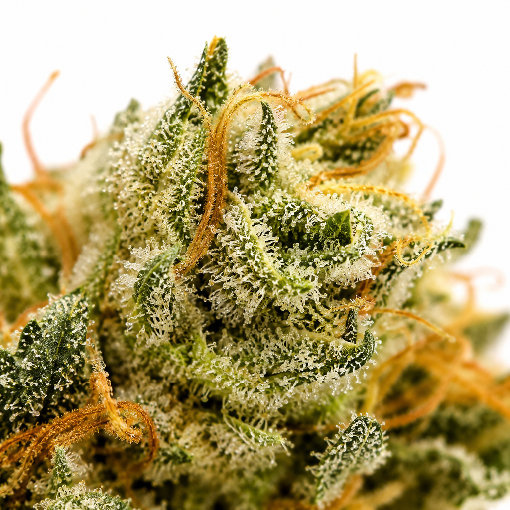 Macro trichomes Amnesia CBD premium greenhouse – cristaux de résine et terpènes naturels en gros plan – fleur CBD BISCA CBD