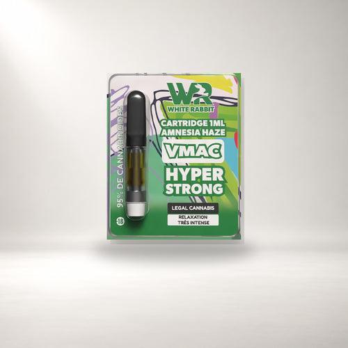 Cartouche VMAC Hyper Strong Amnesia Haze 1 ml White Rabbit sur fond studio – BISCA CBD