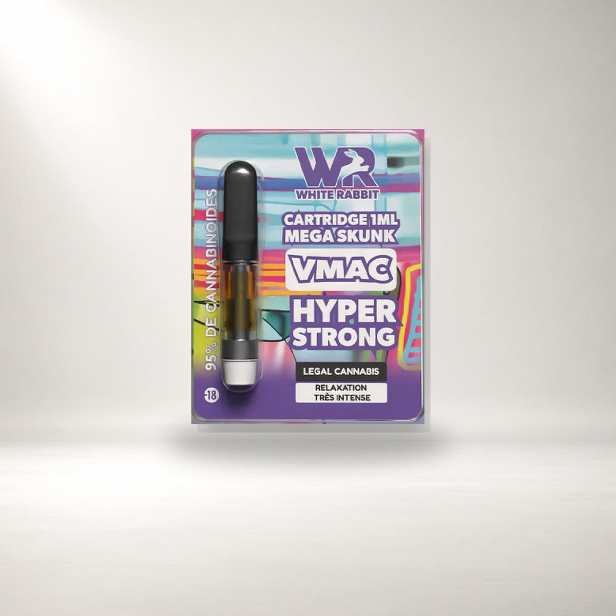 Cartouche VMAC Hyper Strong Mega Skunk 1 ml White Rabbit sur fond studio – BISCA CBD
